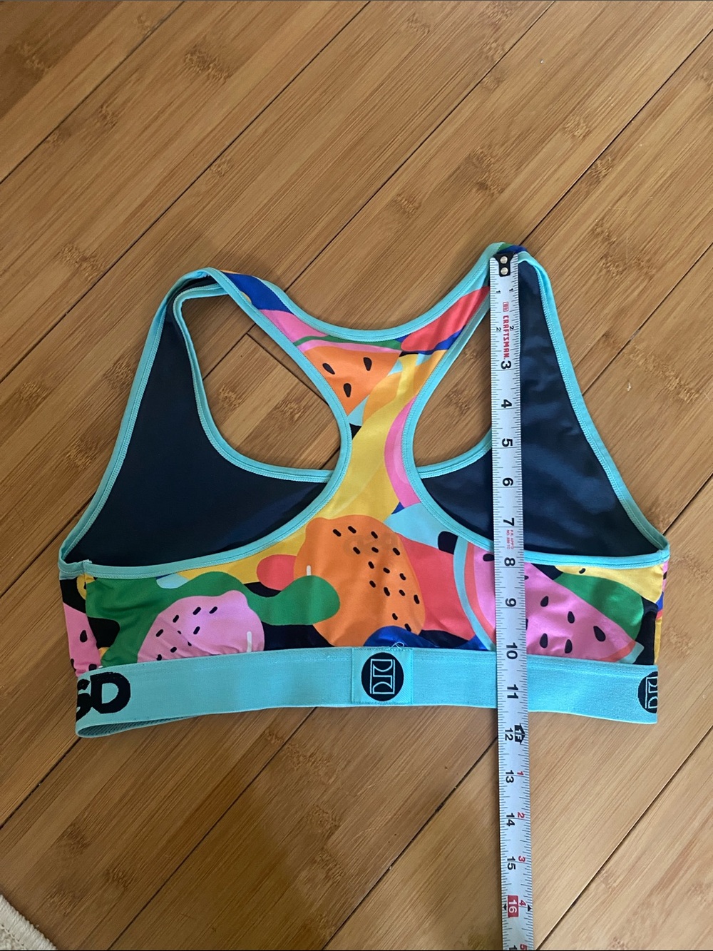 PSD Multicolor Fruit-Pattern Racerback Sports Bra with Aqua Band - Picture 6 of 6